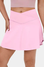 Load image into Gallery viewer, Pink Solid Pocketed Crossover High Waist Swim Skort - Fashion Queen - 11