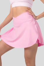 Load image into Gallery viewer, Pink Solid Pocketed Crossover High Waist Swim Skort - Fashion Queen - 13