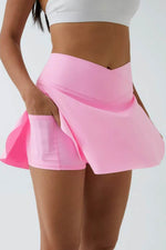 Load image into Gallery viewer, Pink Solid Pocketed Crossover High Waist Swim Skort - Fashion Queen - 14