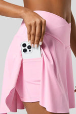 Load image into Gallery viewer, Pink Solid Pocketed Crossover High Waist Swim Skort - Fashion Queen - 15