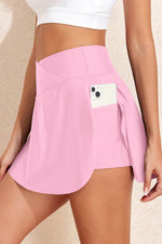 Load image into Gallery viewer, Pink Solid Pocketed Crossover High Waist Swim Skort - Fashion Queen - 3