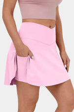 Load image into Gallery viewer, Pink Solid Pocketed Crossover High Waist Swim Skort - Fashion Queen - 6