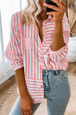 Load image into Gallery viewer, Pink Stripe Buttoned Long Sleeve Casual Shirt - Fashion Queen - 1