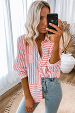 Load image into Gallery viewer, Pink Stripe Buttoned Long Sleeve Casual Shirt - Fashion Queen - 3