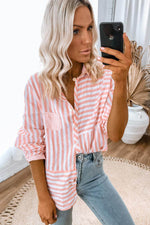 Load image into Gallery viewer, Pink Stripe Buttoned Long Sleeve Casual Shirt - Fashion Queen - 4