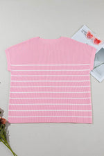 Load image into Gallery viewer, Pink Stripe Ribbed Loose Plus T Shirt - Fashion Queen - 14