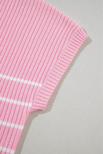 Load image into Gallery viewer, Pink Stripe Ribbed Loose Plus T Shirt - Fashion Queen - 18
