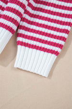 Load image into Gallery viewer, Pink Stripe Zip up Collar Drop Shoulder Sweater - Fashion Queen - 15