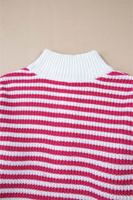 Load image into Gallery viewer, Pink Stripe Zip up Collar Drop Shoulder Sweater - Fashion Queen - 17