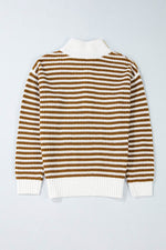 Load image into Gallery viewer, Pink Stripe Zip up Collar Drop Shoulder Sweater - Fashion Queen - 19