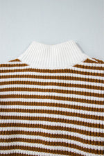 Load image into Gallery viewer, Pink Stripe Zip up Collar Drop Shoulder Sweater - Fashion Queen - 20