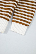 Load image into Gallery viewer, Pink Stripe Zip up Collar Drop Shoulder Sweater - Fashion Queen - 23