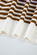 Load image into Gallery viewer, Pink Stripe Zip up Collar Drop Shoulder Sweater - Fashion Queen - 24