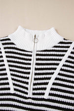 Load image into Gallery viewer, Pink Stripe Zip up Collar Drop Shoulder Sweater - Fashion Queen - 28