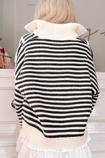 Load image into Gallery viewer, Pink Stripe Zip up Collar Drop Shoulder Sweater - Fashion Queen - 8