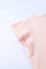 Load image into Gallery viewer, Pink Textured Tiered Ruffled Short Sleeve Blouse - Fashion Queen - 11
