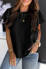 Load image into Gallery viewer, Pink Textured Tiered Ruffled Short Sleeve Blouse - Fashion Queen - 4