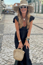 Load image into Gallery viewer, Pink V Neck Flutter Sleeve Smocked Bodice High Waist Ruffle Maxi Dress - Fashion Queen - 16