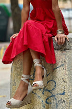 Load image into Gallery viewer, Pink V Neck Flutter Sleeve Smocked Bodice High Waist Ruffle Maxi Dress - Fashion Queen - 30