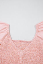 Load image into Gallery viewer, Pink V Neck Flutter Sleeve Smocked Bodice High Waist Ruffle Maxi Dress - Fashion Queen - 6