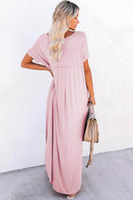 Load image into Gallery viewer, Pink V Neck Hidden Pocket Splits Maxi T-shirt Dress - Fashion Queen - 2
