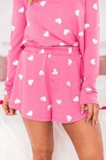 Load image into Gallery viewer, Pink Valentine Heart Print Long Sleeve Tee and Shorts Lounge Set - Fashion Queen - 3