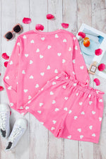 Load image into Gallery viewer, Pink Valentine Heart Print Long Sleeve Tee and Shorts Lounge Set - Fashion Queen - 9