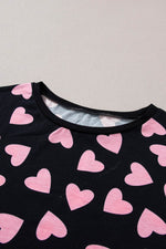 Load image into Gallery viewer, Pink Valentine Heart Shape Print Long Sleeve Top Shorts Lounge Set - Fashion Queen - 19