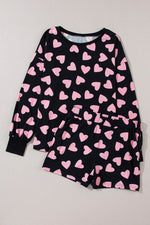 Load image into Gallery viewer, Pink Valentine Heart Shape Print Long Sleeve Top Shorts Lounge Set - Fashion Queen - 6