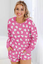 Load image into Gallery viewer, Pink Valentine Heart Shape Print Long Sleeve Top Shorts Lounge Set - Fashion Queen - 8