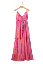 Load image into Gallery viewer, Pink Western Printed Tassel Tie V Neck Wrap Maxi Dress - Fashion Queen - 18
