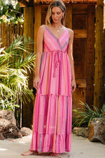 Load image into Gallery viewer, Pink Western Printed Tassel Tie V Neck Wrap Maxi Dress - Fashion Queen - 8