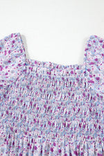 Load image into Gallery viewer, Purple Floral Short Bubble Sleeve Shirred High Waist Maxi Dress - Fashion Queen -  14