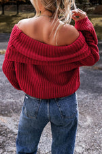 Load image into Gallery viewer, Racing Red Off-the-shoulder Knit Sweater - Fashion Queen - 2