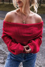 Load image into Gallery viewer, Racing Red Off-the-shoulder Knit Sweater - Fashion Queen - 3