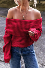 Load image into Gallery viewer, Racing Red Off-the-shoulder Knit Sweater - Fashion Queen - 4