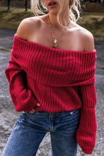 Load image into Gallery viewer, Racing Red Off-the-shoulder Knit Sweater - Fashion Queen - 5