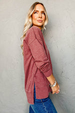 Load image into Gallery viewer, Racing Red Side Slits V Neck Loose Fit Tunic Top - Fashion Queen - 2