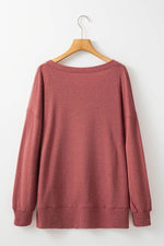 Load image into Gallery viewer, Racing Red Side Slits V Neck Loose Fit Tunic Top - Fashion Queen - 5