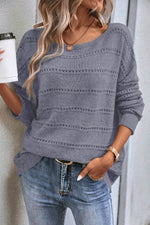 Load image into Gallery viewer, Real Teal Boat Neck Drop Shoulder Pointelle Knit Sweater - Fashion Queen - 13