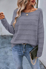 Load image into Gallery viewer, Real Teal Boat Neck Drop Shoulder Pointelle Knit Sweater - Fashion Queen - 14