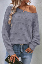 Load image into Gallery viewer, Real Teal Boat Neck Drop Shoulder Pointelle Knit Sweater - Fashion Queen - 15