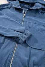 Load image into Gallery viewer, Real Teal Corduroy Drawstring Hooded Pocket Zip Up Jacket - Fashion Queen - 10