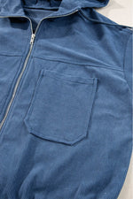 Load image into Gallery viewer, Real Teal Corduroy Drawstring Hooded Pocket Zip Up Jacket - Fashion Queen - 11