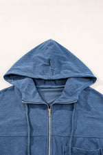 Load image into Gallery viewer, Real Teal Corduroy Drawstring Hooded Pocket Zip Up Jacket - Fashion Queen - 8