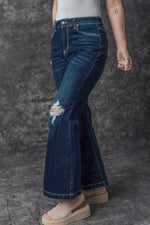Load image into Gallery viewer, Real Teal High Rise Ripped Bell Bottom Jeans - Fashion Queen - 3