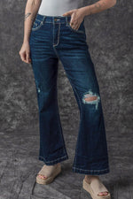Load image into Gallery viewer, Real Teal High Rise Ripped Bell Bottom Jeans - Fashion Queen - 4