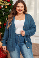 Load image into Gallery viewer, Real Teal Open Knit V Neck Button Front Drop Shoulder Plus Size Cardigan - Fashion Queen - 1