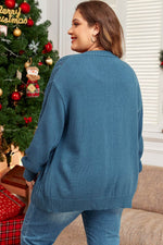 Load image into Gallery viewer, Real Teal Open Knit V Neck Button Front Drop Shoulder Plus Size Cardigan - Fashion Queen - 2