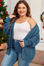 Load image into Gallery viewer, Real Teal Open Knit V Neck Button Front Drop Shoulder Plus Size Cardigan - Fashion Queen - 4